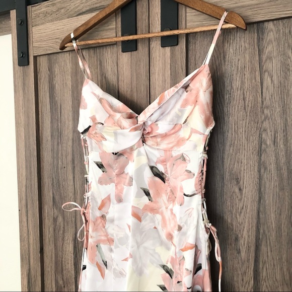 Lulus My Flirty Side Pink Floral Print Satin Lace-Up Mini Slip Dress - Picture 3 of 5